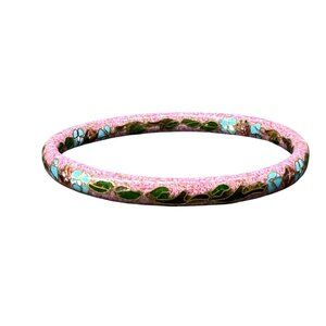 VTG Light Purple Enamel Cloisonne Floral Round Bangle Bracelet Bohemian Boho